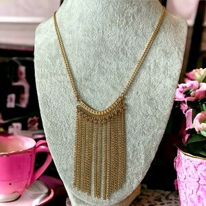 Vintage Gold Bib Tassel Long Necklace